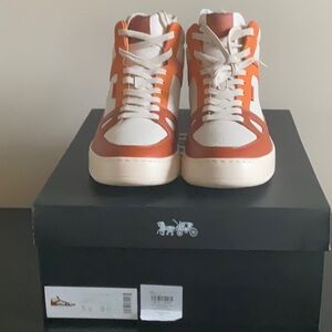 Men’s Coach High-Top Sneakers in Orange and White
